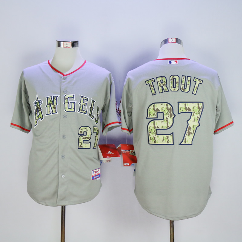 Men Los Angeles Angels 27 Trout Grey Camo MLB Jerseys